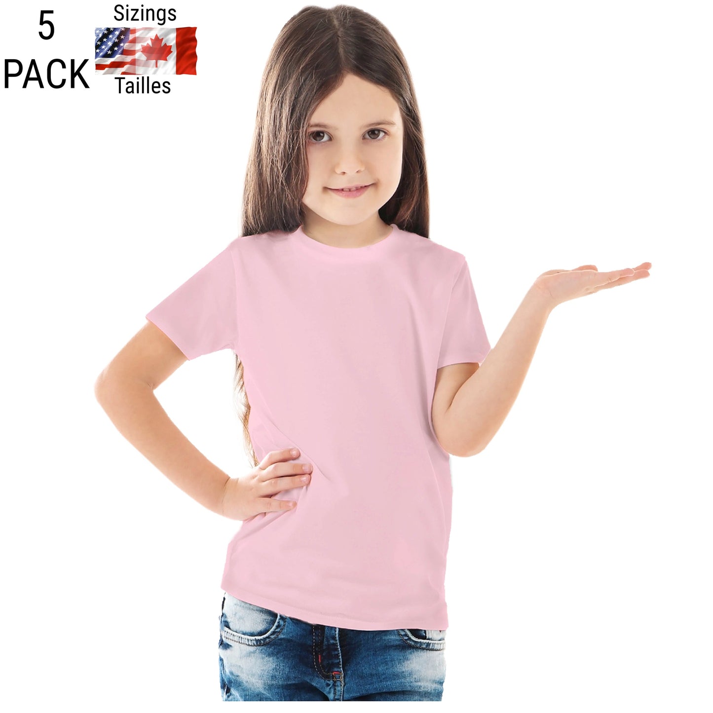 Kids Sublimation T-Shirts Pink (95% Polyester-5% Spandex) Super Soft Cotton Feel -