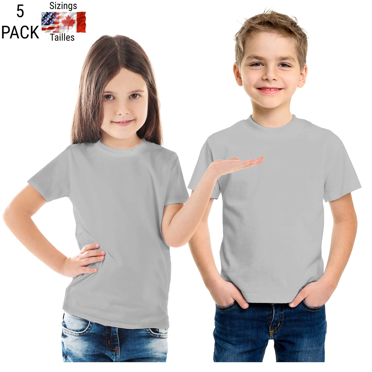 Kids Sublimation T-Shirts Grey (95% Polyester-5% Spandex) Super Soft Cotton Feel -