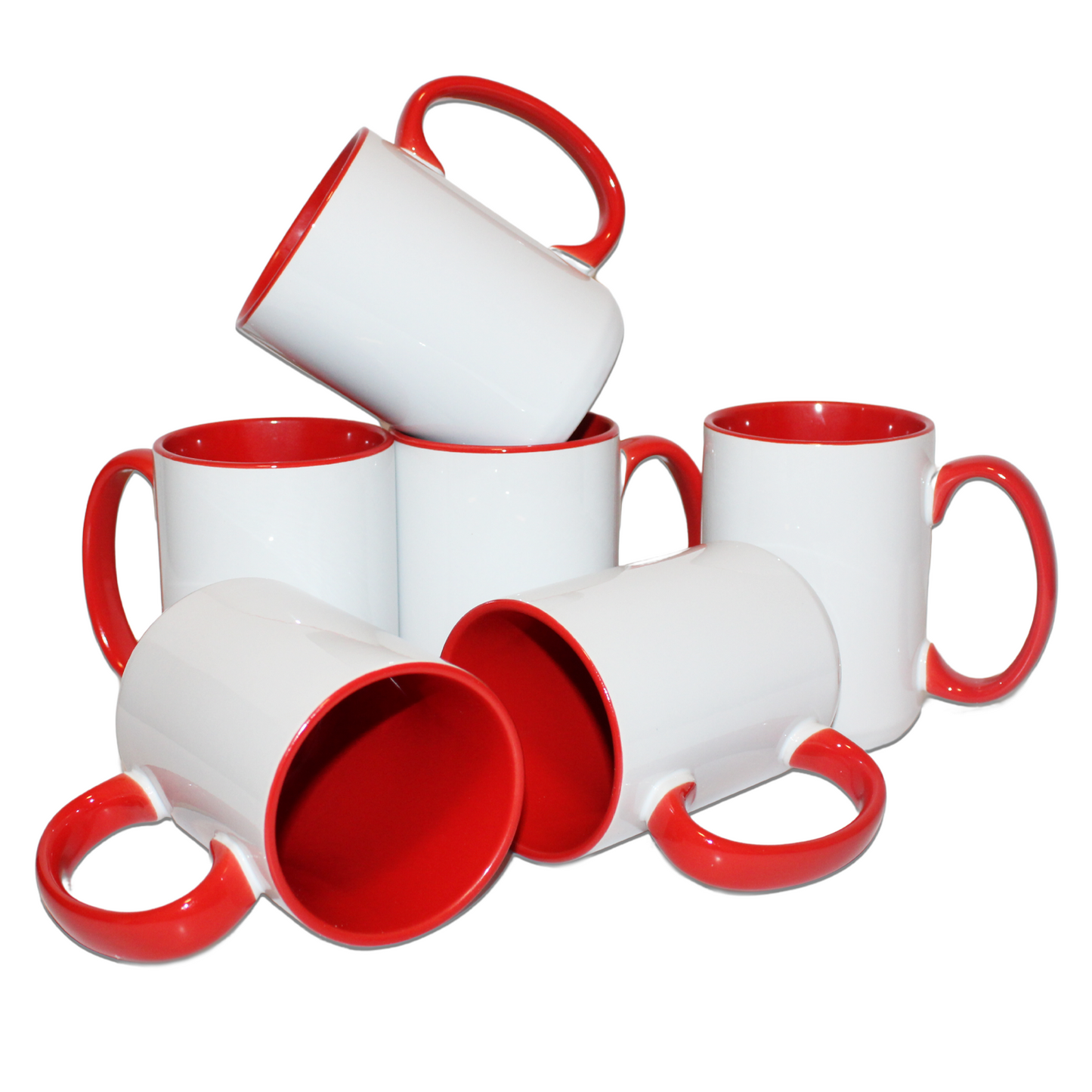 15 once White sublimation mugs inner color RED and handle with reinforced foam box packaging