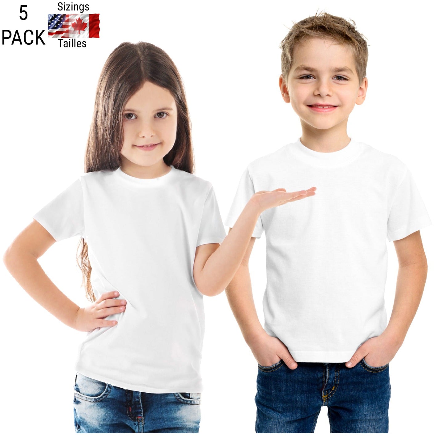 Kids Sublimation T-Shirts in White (95% Polyester-5% Spandex) with Super Soft Cotton Feel-