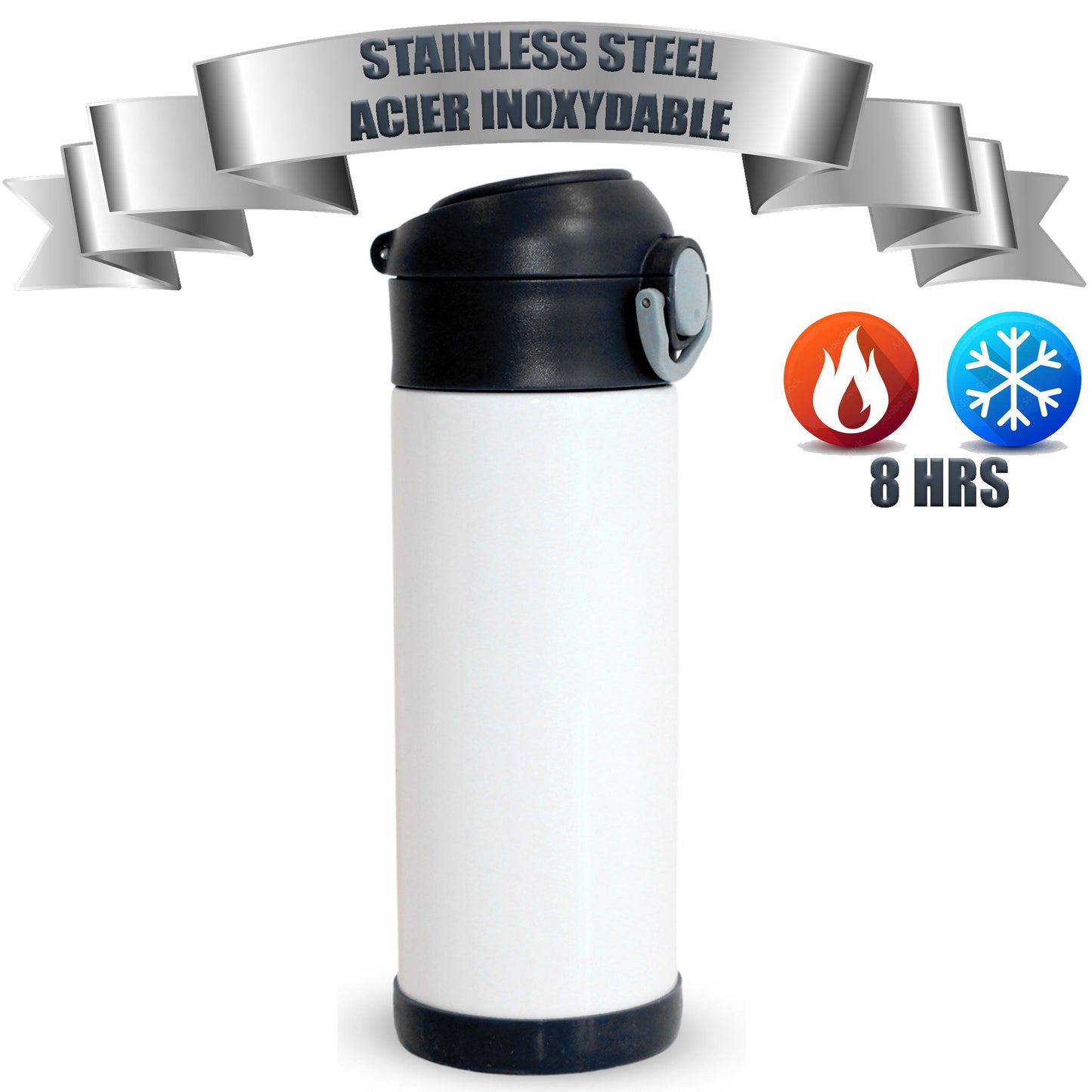 Kids 350ml (12oz) Sublimation Water Bottle stainless steel, Black Lid