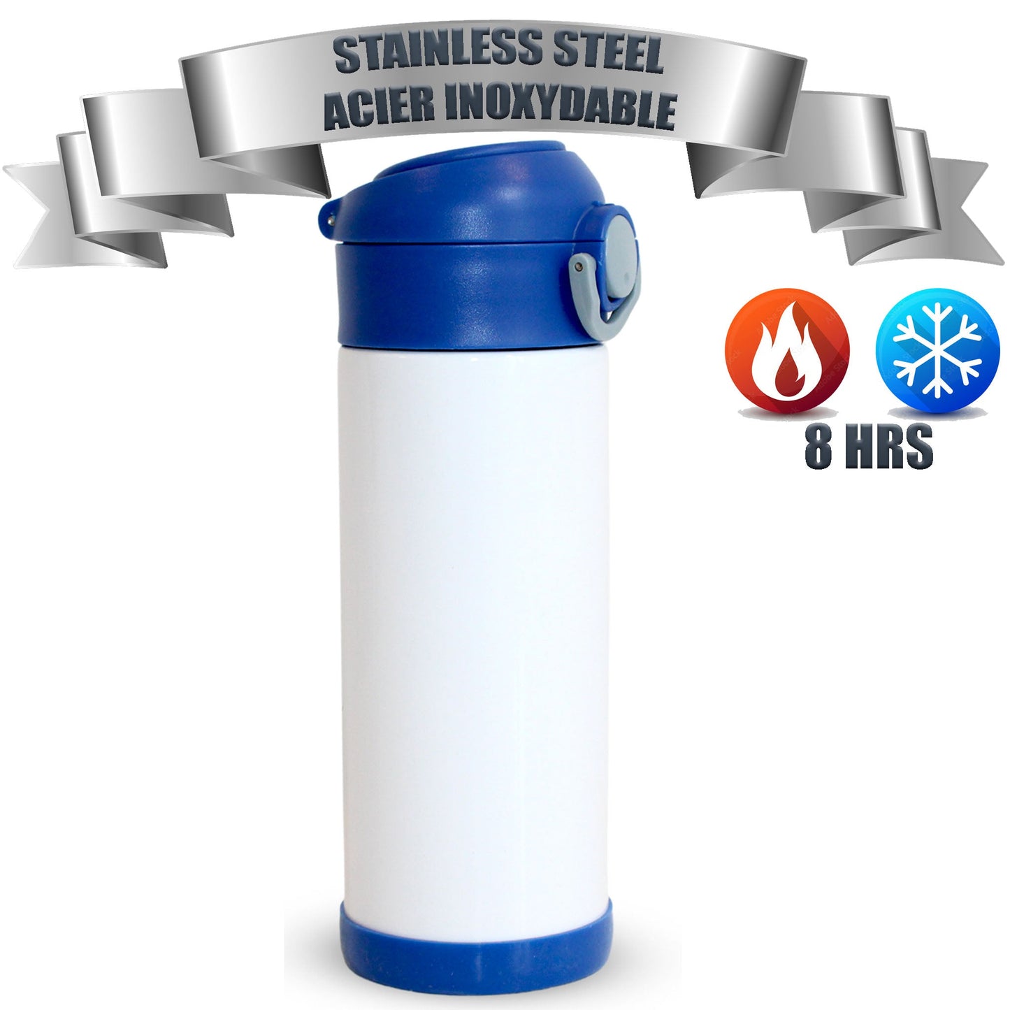 Kids Sublimation Water Bottle Stainless steel, 350ml (12oz) Blue Lid