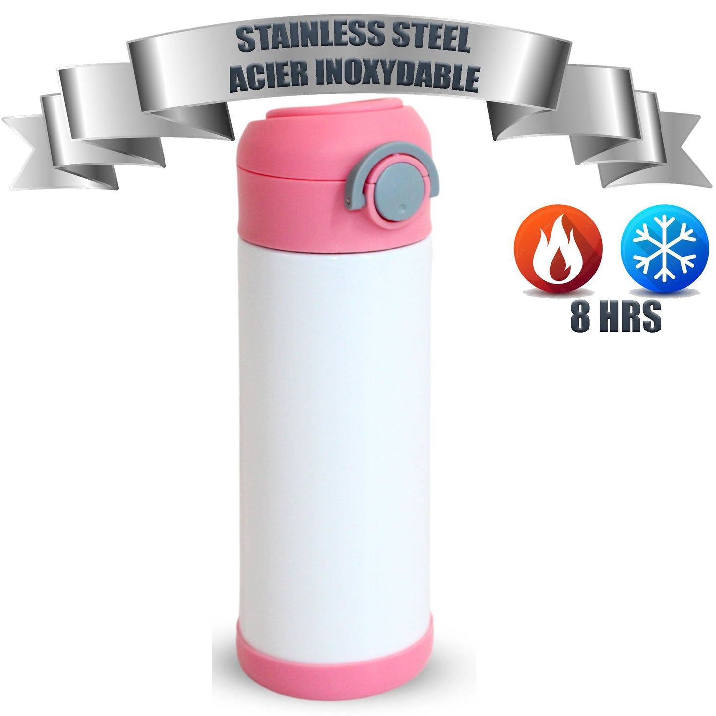 Kids Sublimation Water Bottle stainless steel, 350ml (12oz) pink Lid