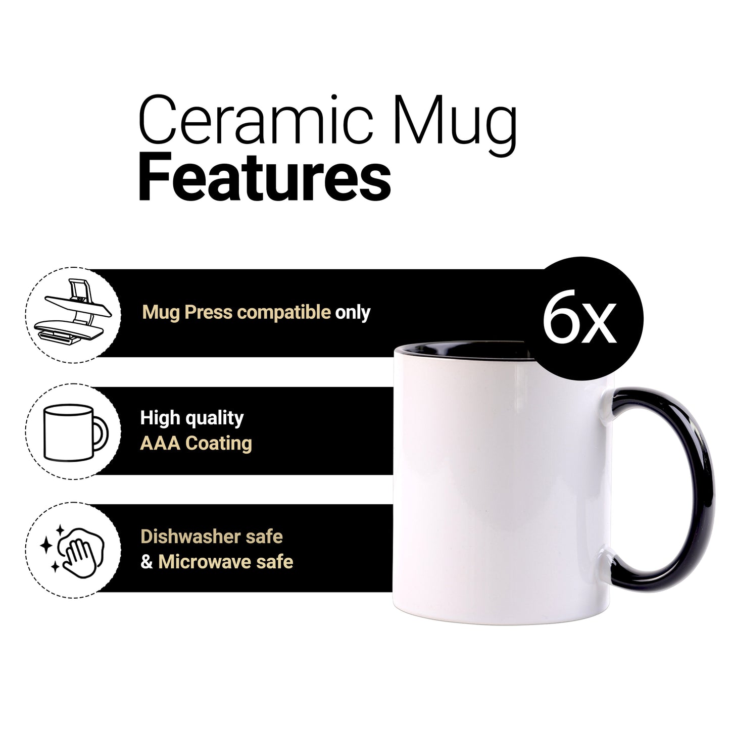 11 once White sublimation mugs inner color BLACK and handle with reinforced foam box packaging (a1)