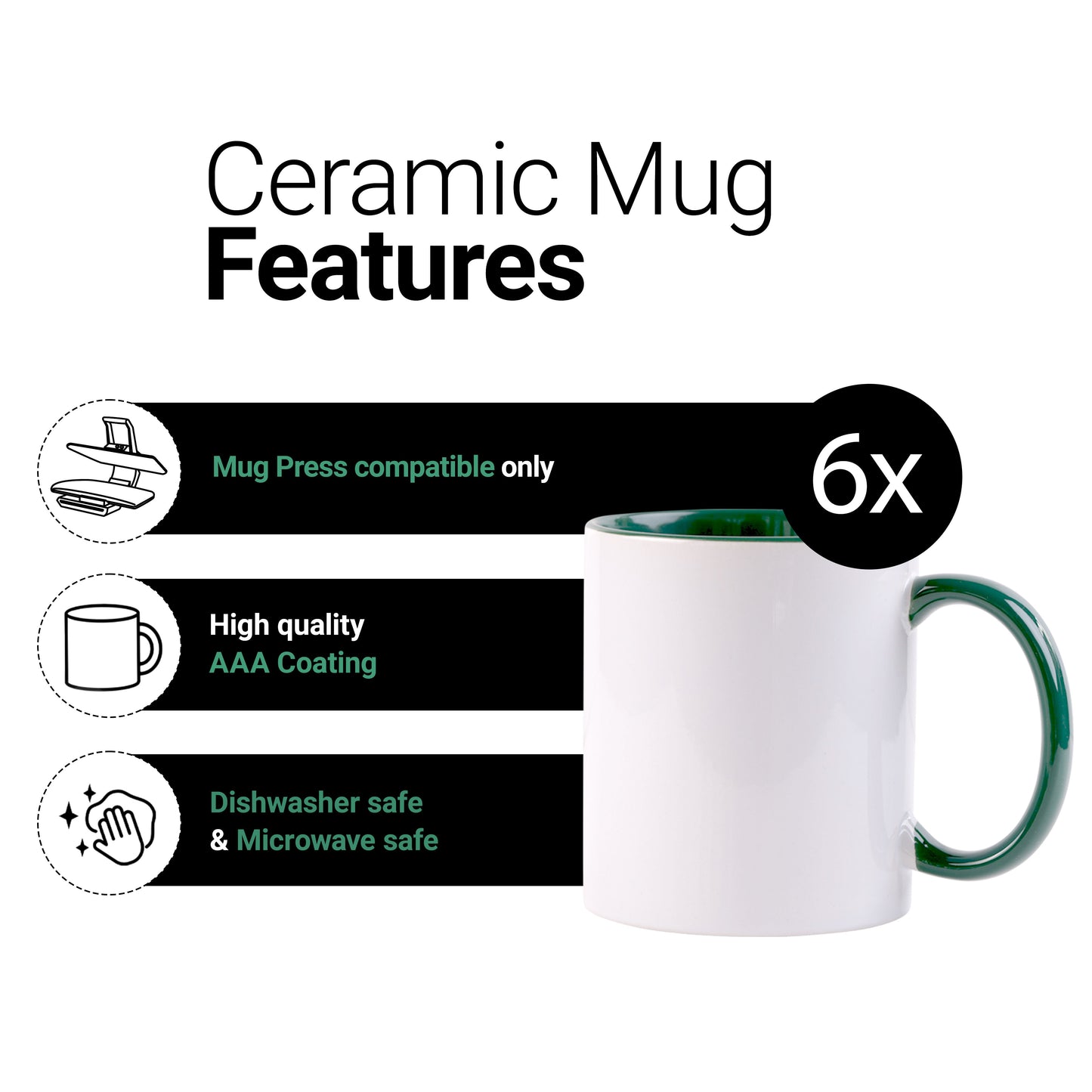 -11 once White sublimation mugs inner color GREEN and handle with reinforced foam box packaging (a4)