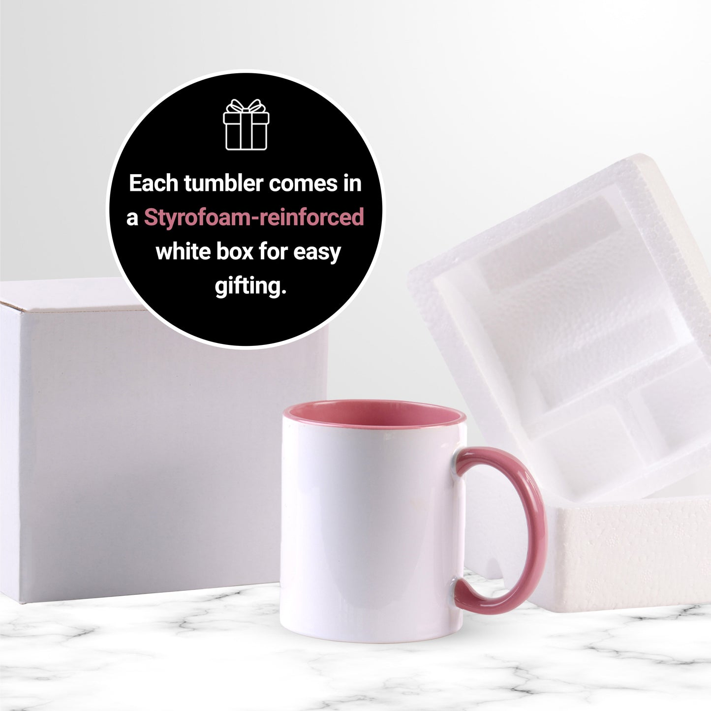 11 once White sublimation mugs inner color PINK and handle with reinforced foam box packaging (a2)