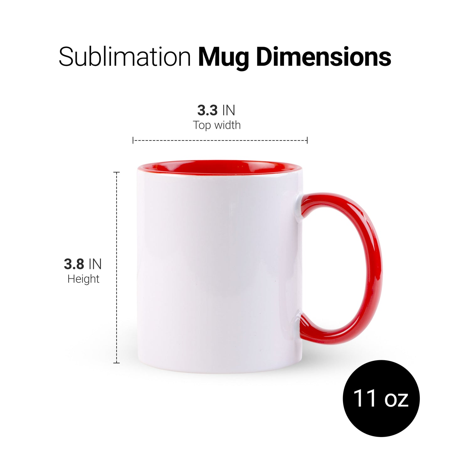 -11 once White sublimation mugs inner color RED and handle with reinforced foam box packaging