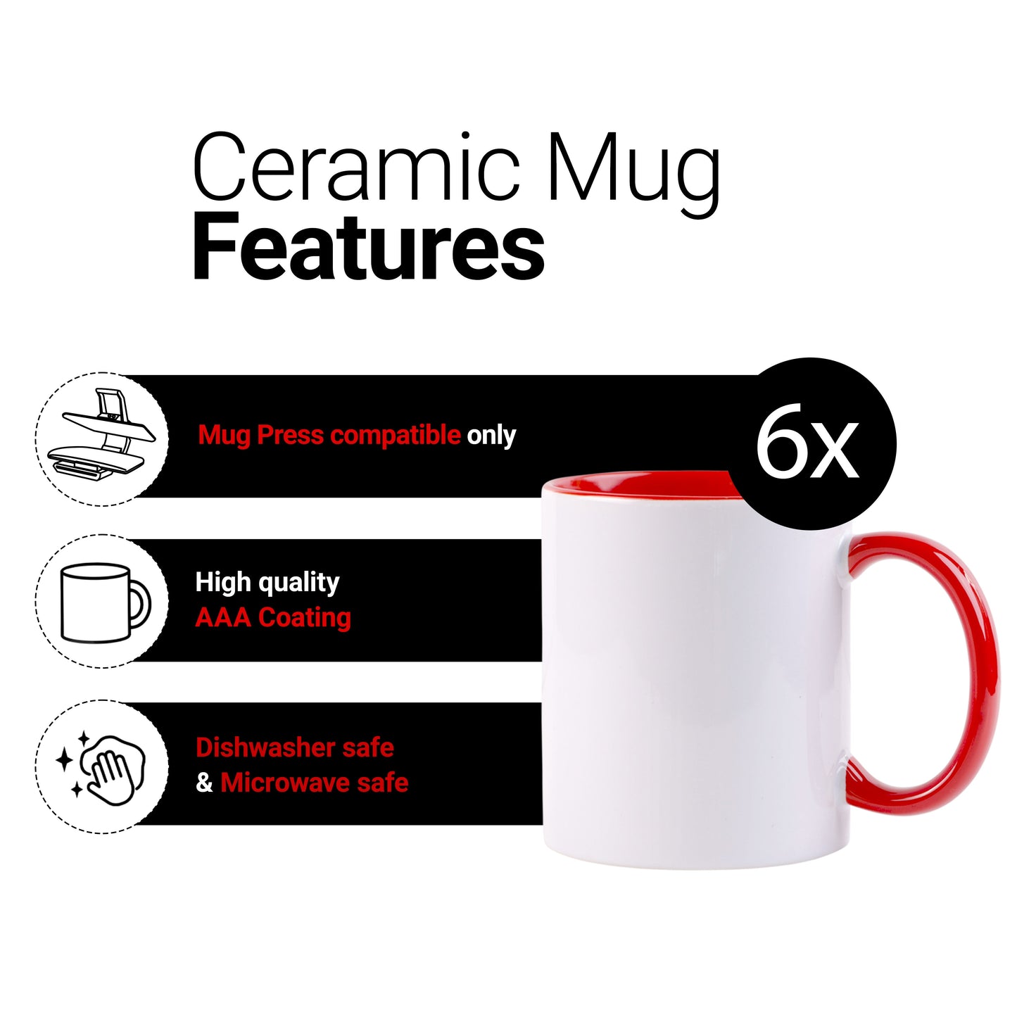 -11 once White sublimation mugs inner color RED and handle with reinforced foam box packaging