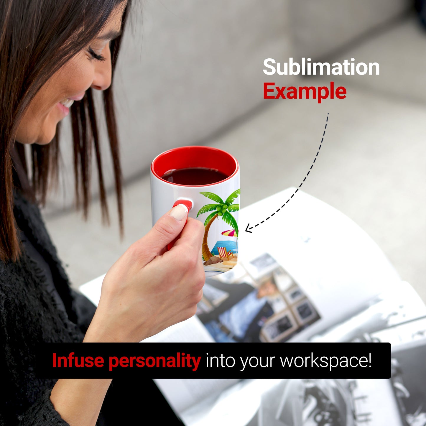 -11 once White sublimation mugs inner color RED and handle with reinforced foam box packaging