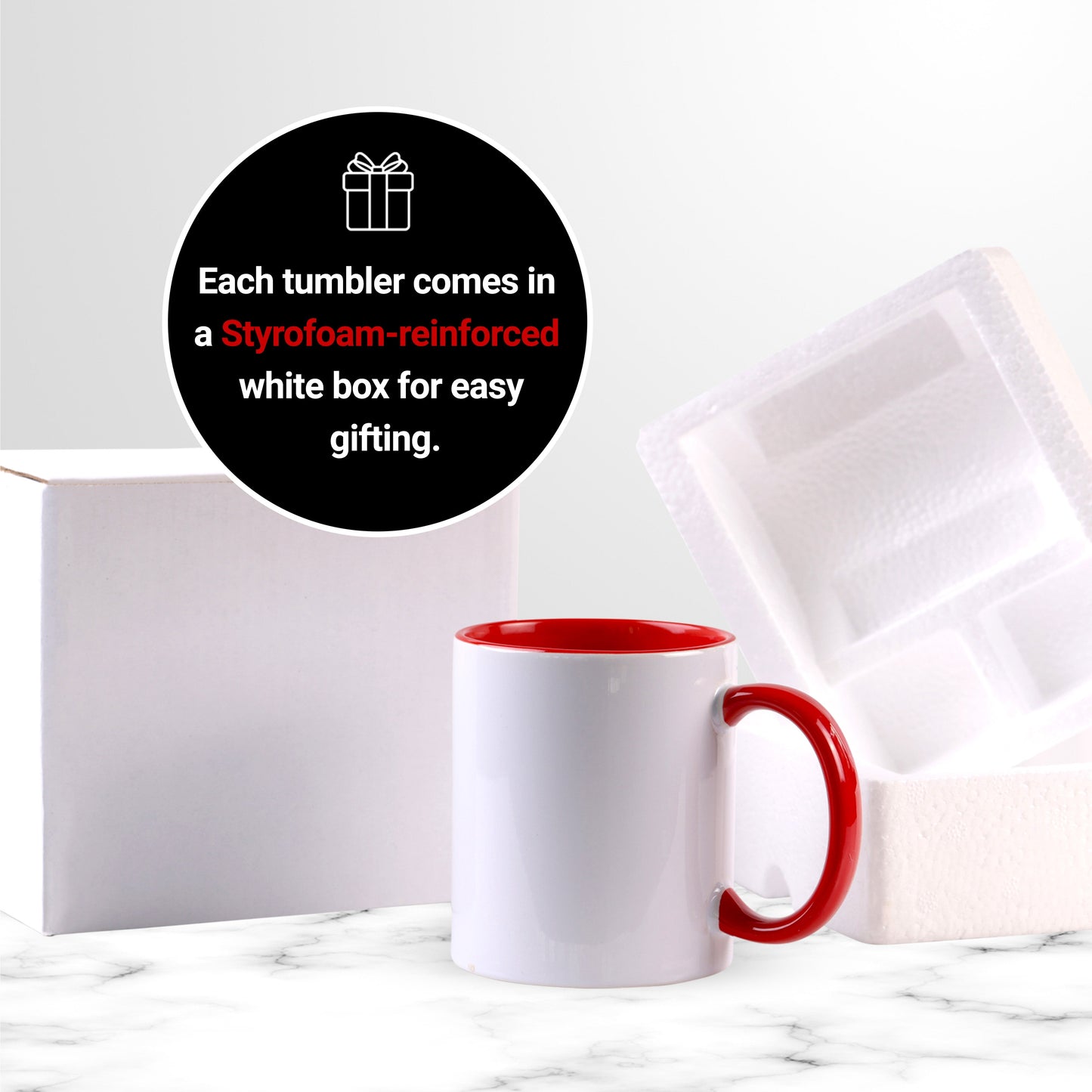 -11 once White sublimation mugs inner color RED and handle with reinforced foam box packaging