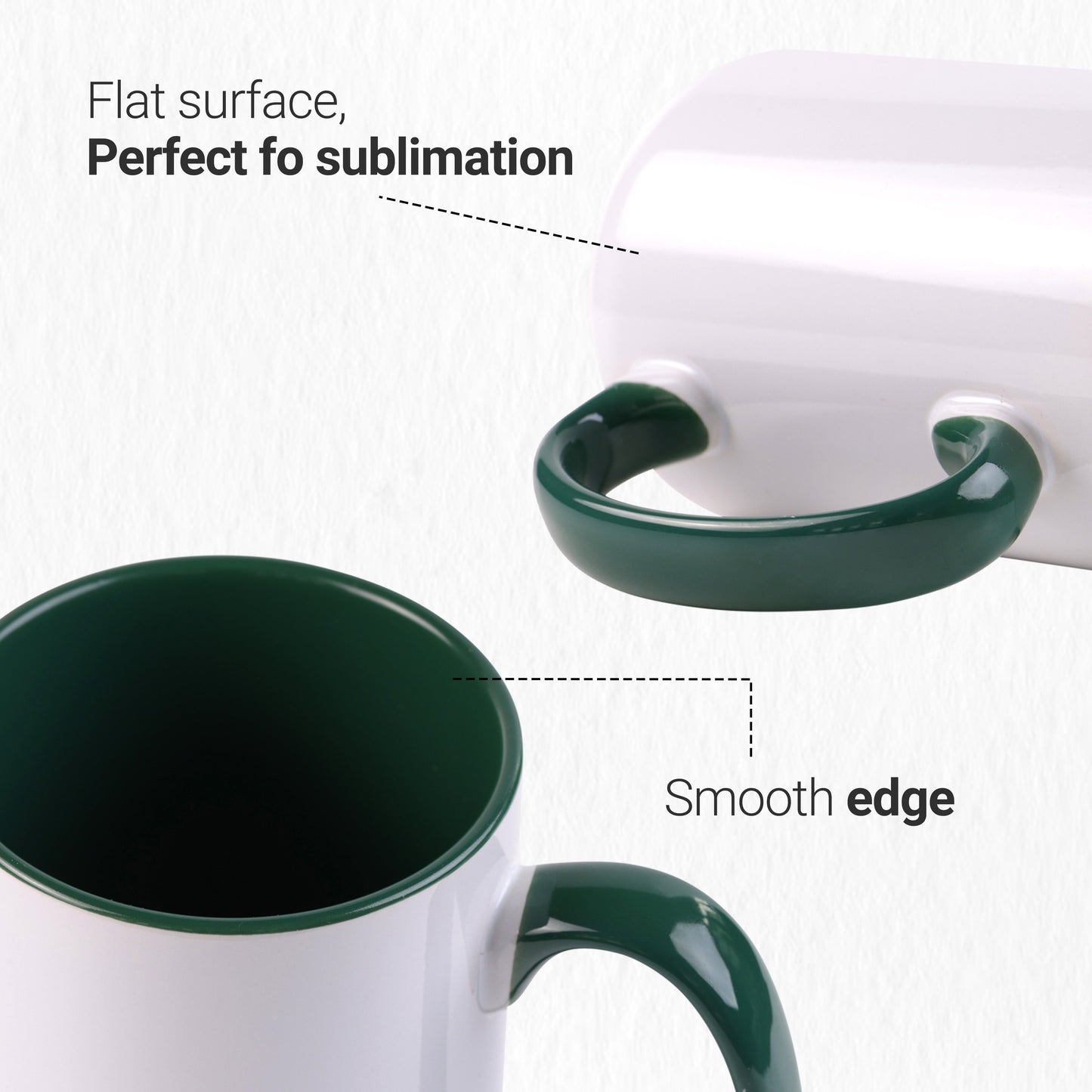 15 once White sublimation mugs inner color GREEN and handle with reinforced foam box packaging
