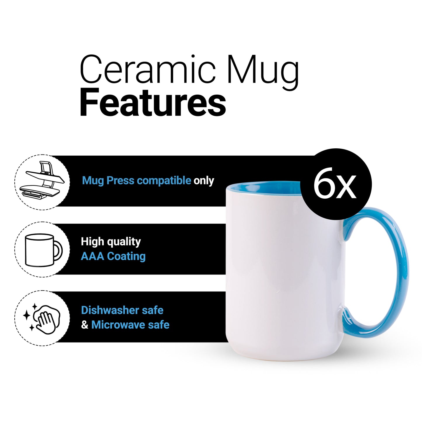 15 once White sublimation mugs inner color BLUE and handle with reinforced foam box packaging (e2)
