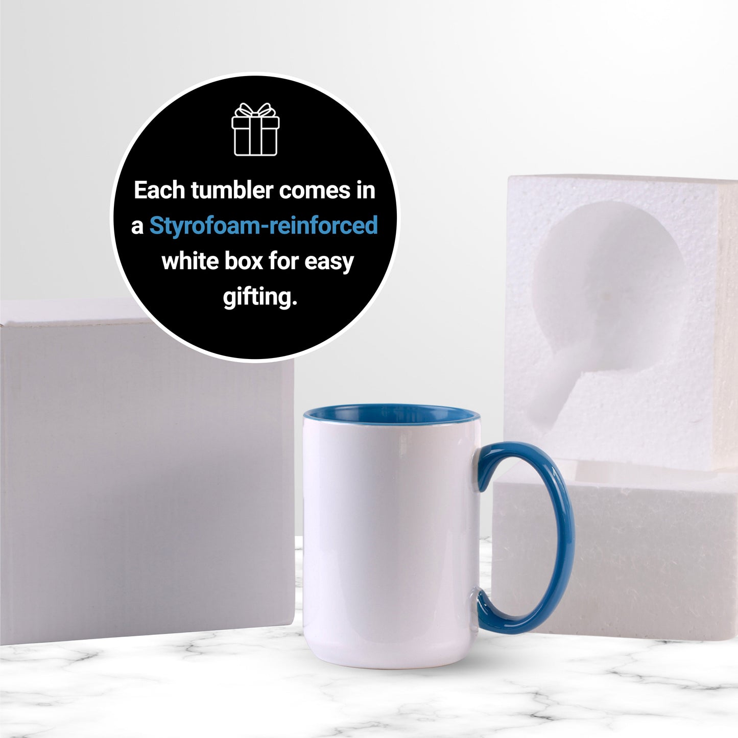 15 once White sublimation mugs inner color BLUE and handle with reinforced foam box packaging (e2)