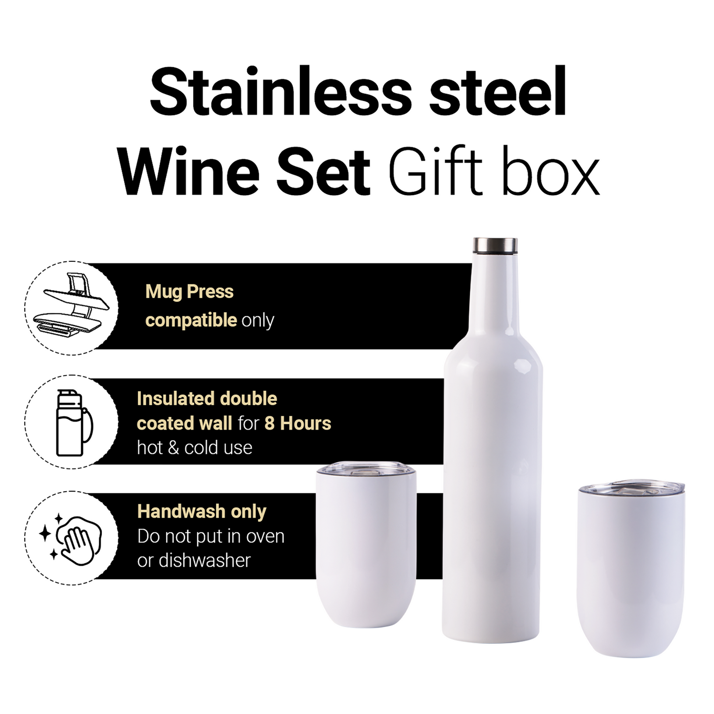 2 pack- Gift box Sublimation Wine Tumbler and Bottle Gift Set Stainless Steel Wine Tumblers12 oz 2 Pcs and 1pcs 26 oz