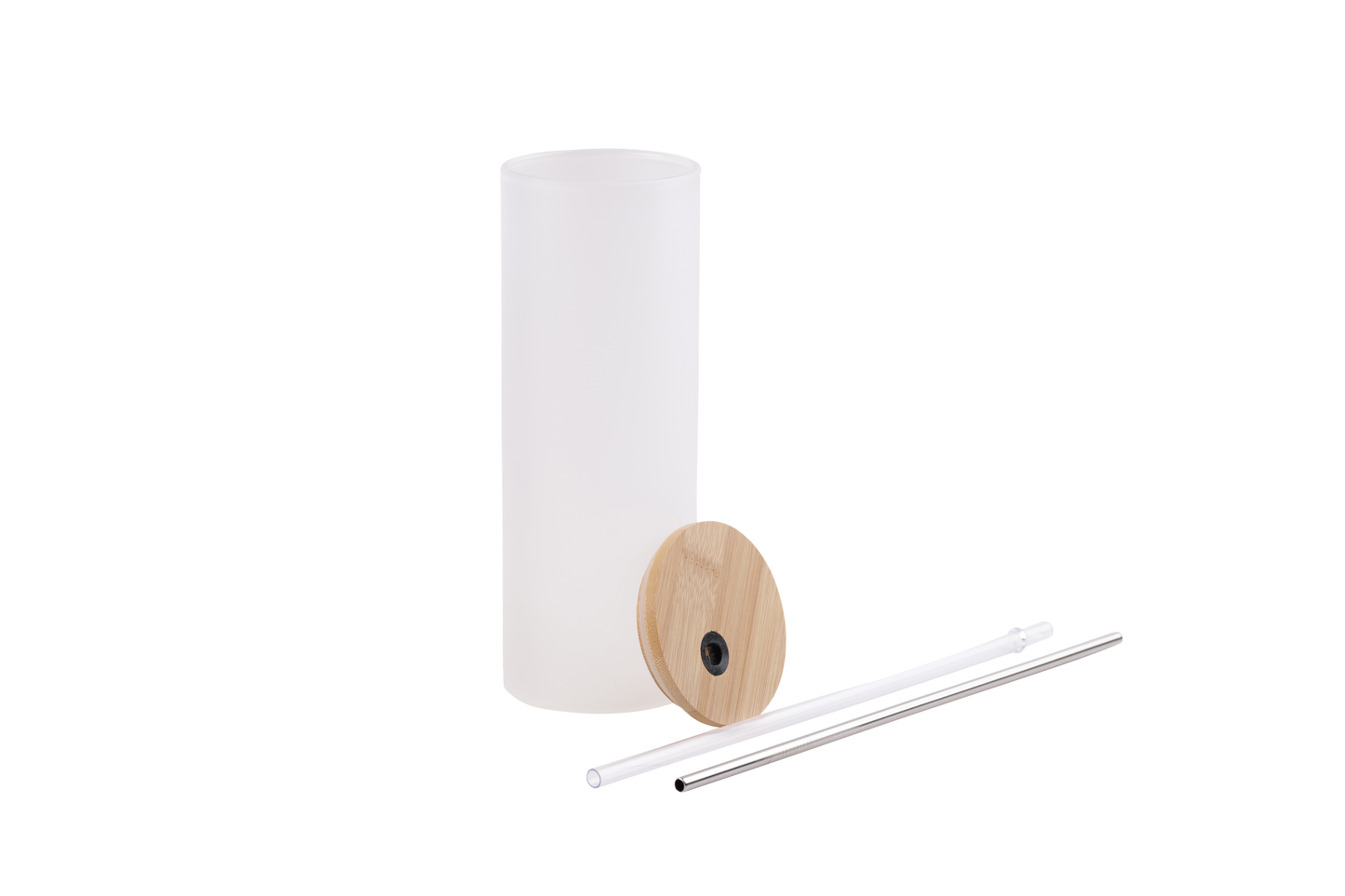 Sublimation Blanks Glass Tumbler Skinny Straight Frosted 25 OZ with Bamboo Lid and Plastic Straw-metal sraw and brush(Reinforced packaging)