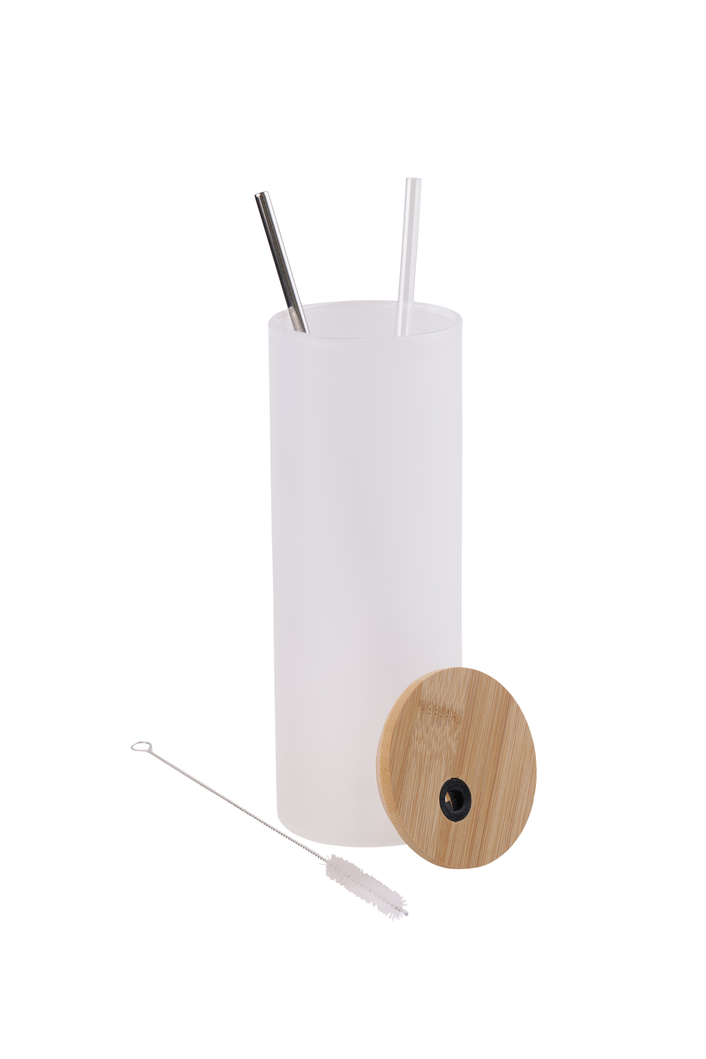 Sublimation Blanks Glass Tumbler Skinny Straight Frosted 25 OZ with Bamboo Lid and Plastic Straw-metal sraw and brush(Reinforced packaging)