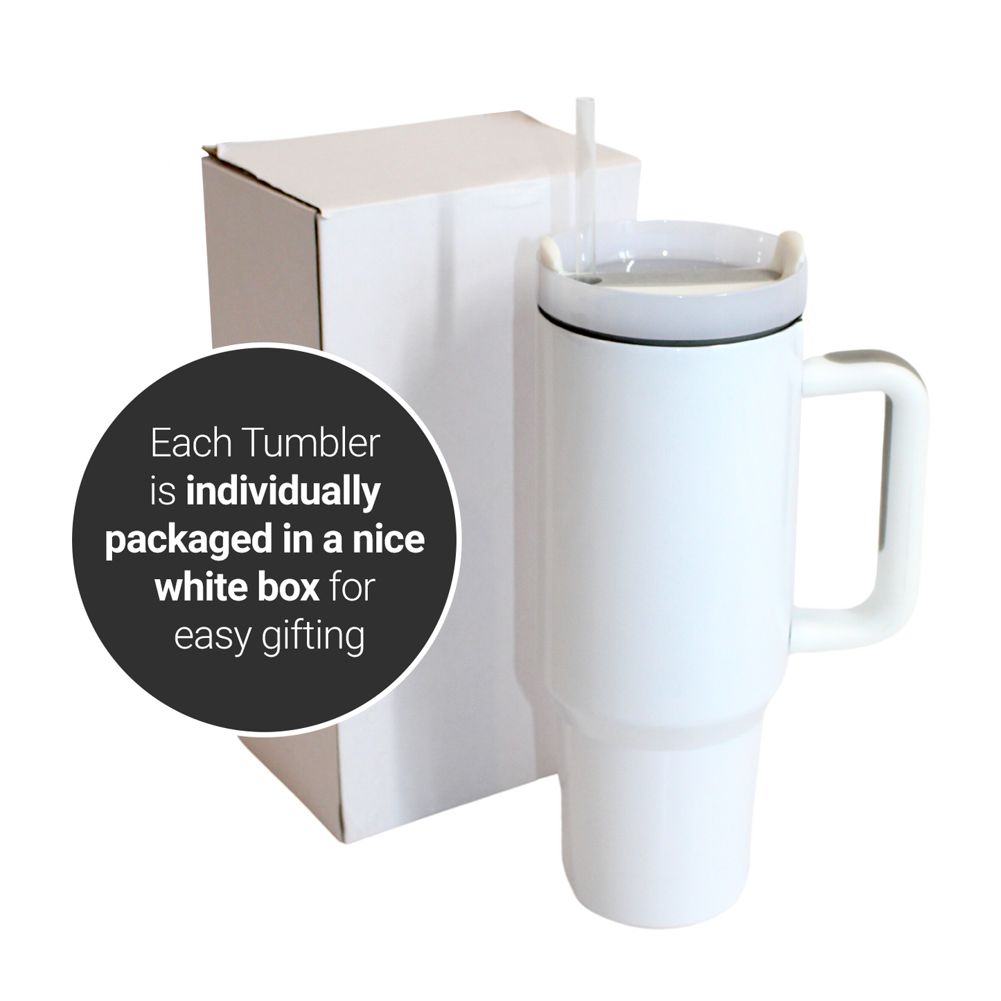 40 oz Tumbler withscrewable Handle:(Double insulated hot- cold 8 hours)