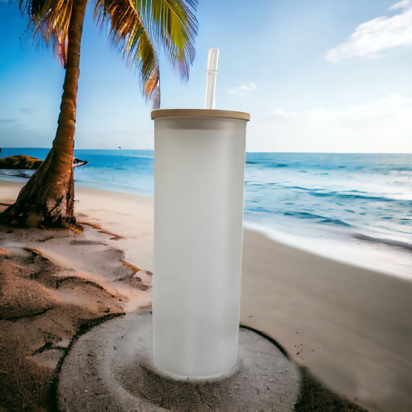 SDN SUBLIMATION Sublimation Blanks Glass Tumbler Skinny Straight Frosted 20 OZ with Bamboo Lid and Plastic Straw