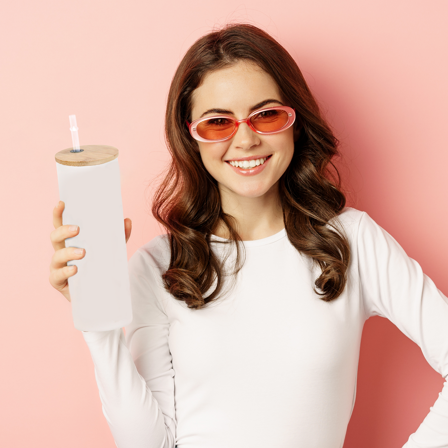 SDN SUBLIMATION Sublimation Blanks Glass Tumbler Skinny Straight Frosted 20 OZ with Bamboo Lid and Plastic Straw