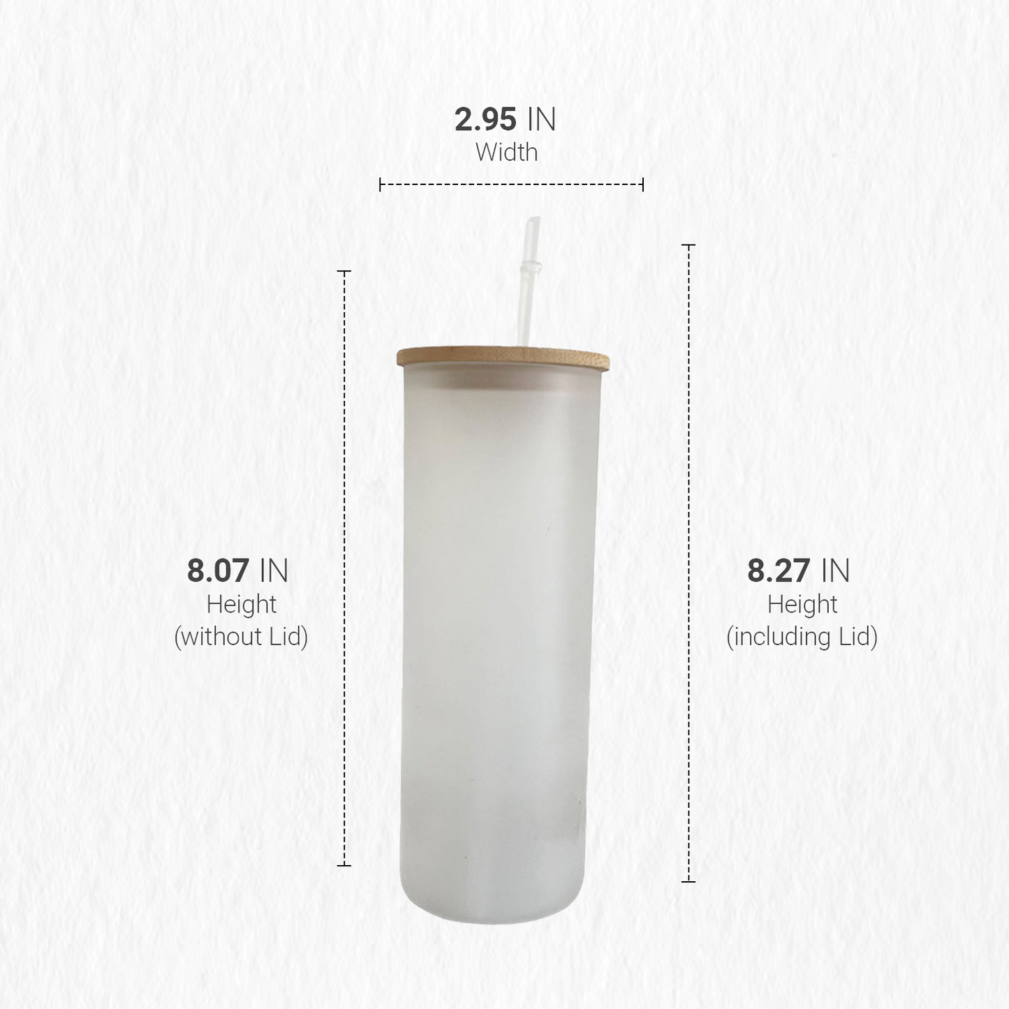 SDN SUBLIMATION Sublimation Blanks Glass Tumbler Skinny Straight Frosted 20 OZ with Bamboo Lid and Plastic Straw