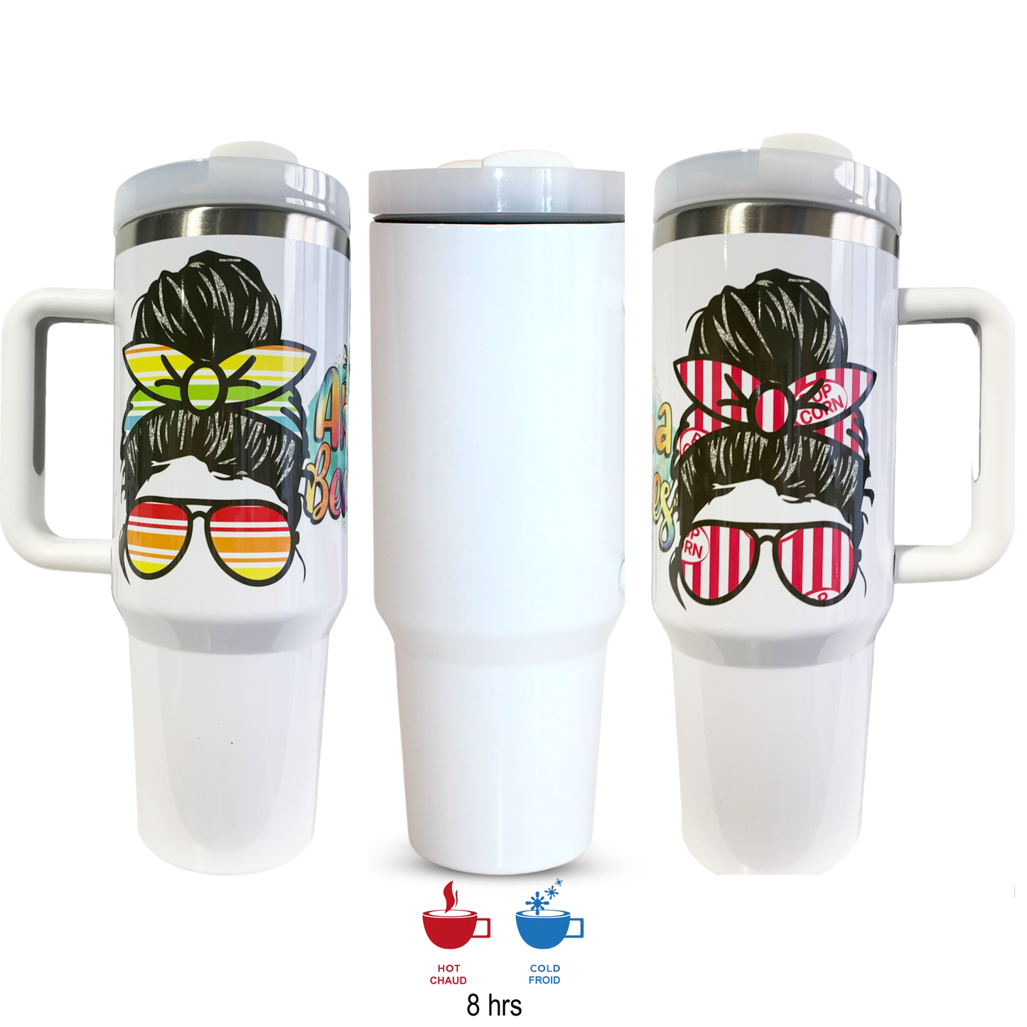 40 oz Tumbler withscrewable Handle:(Double insulated hot- cold 8 hours)