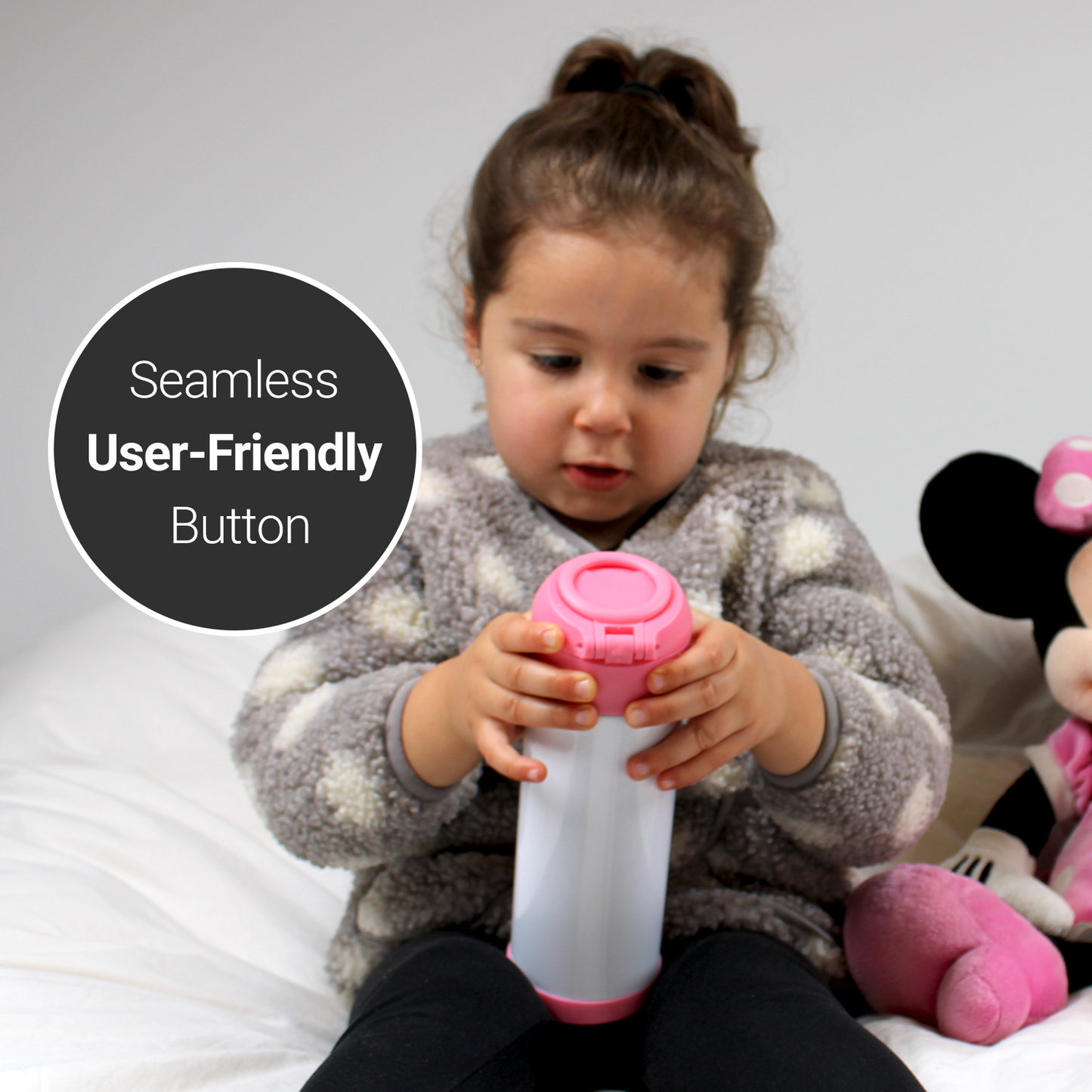 SDN SUBLIMATION Kids Water Bottle, 350ml Pink lid