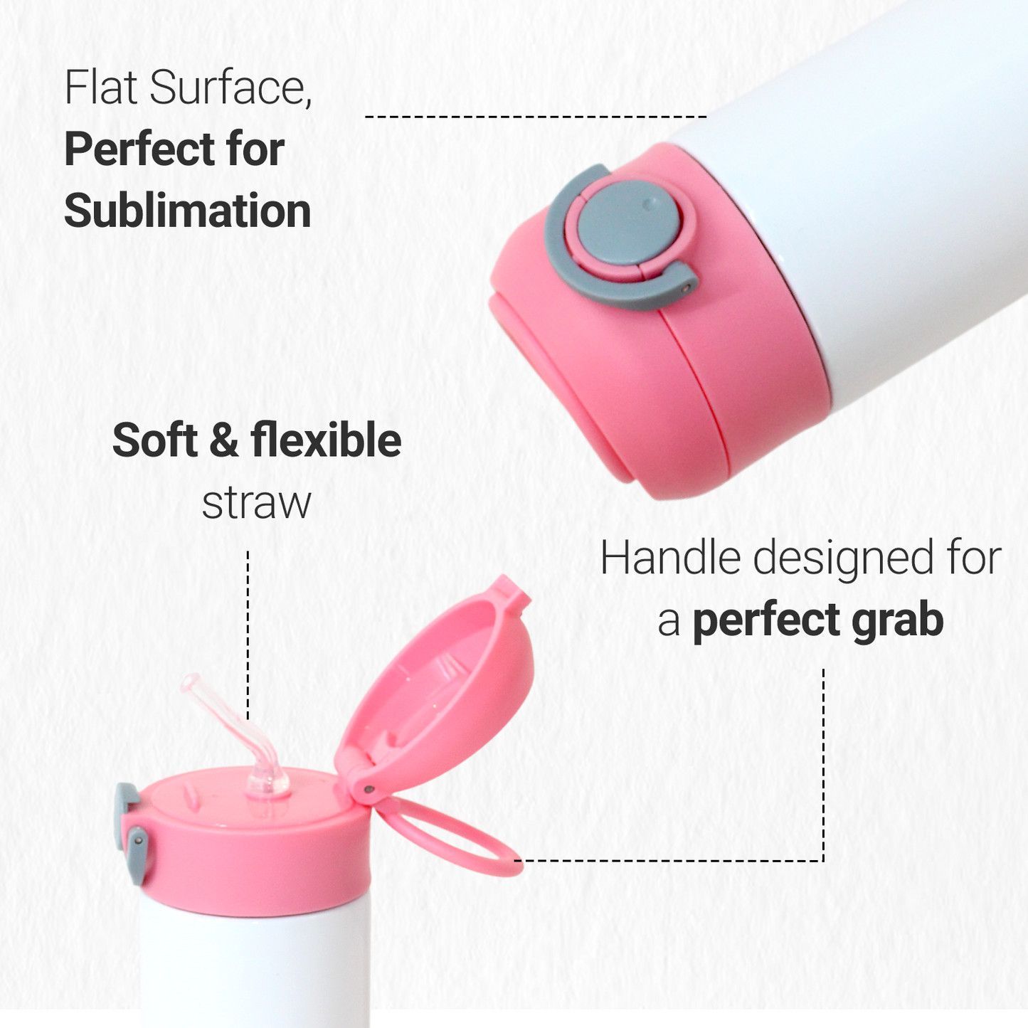 SDN SUBLIMATION Kids Water Bottle, 350ml Pink lid