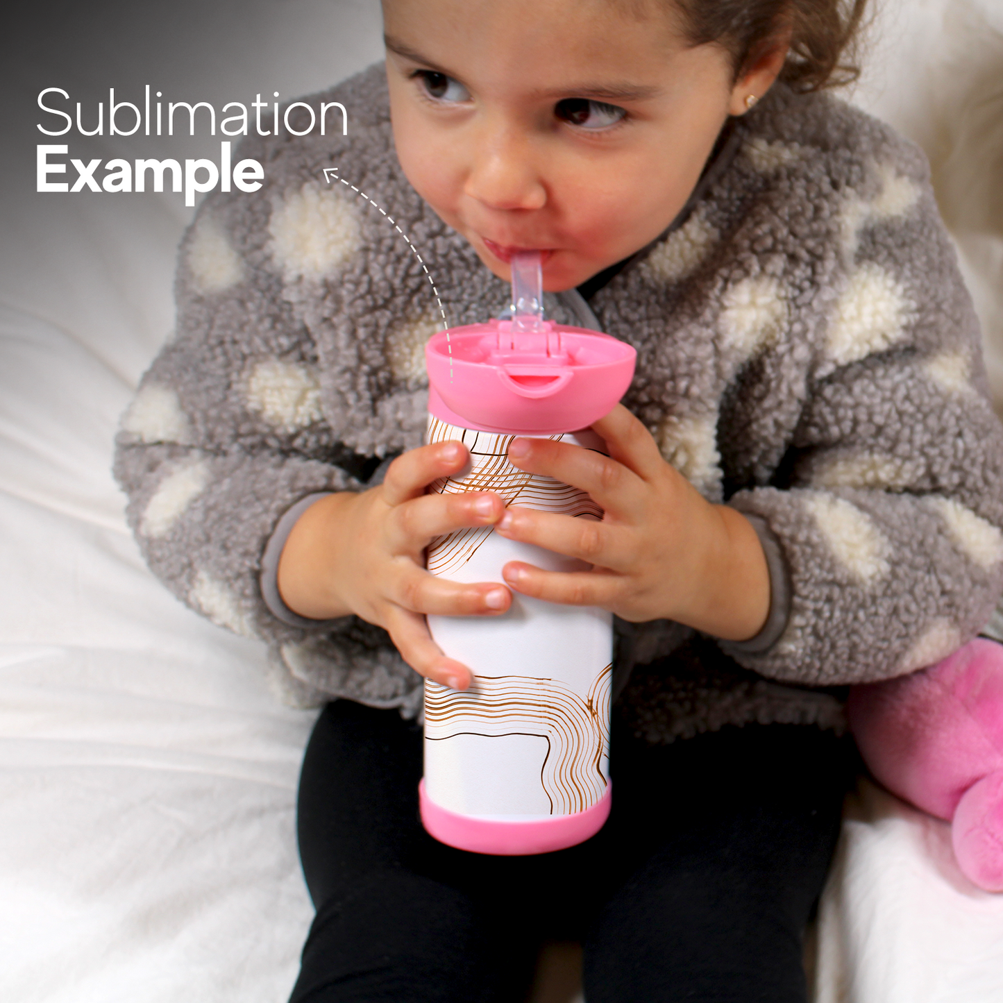 SDN SUBLIMATION Kids Water Bottle, 350ml Pink lid