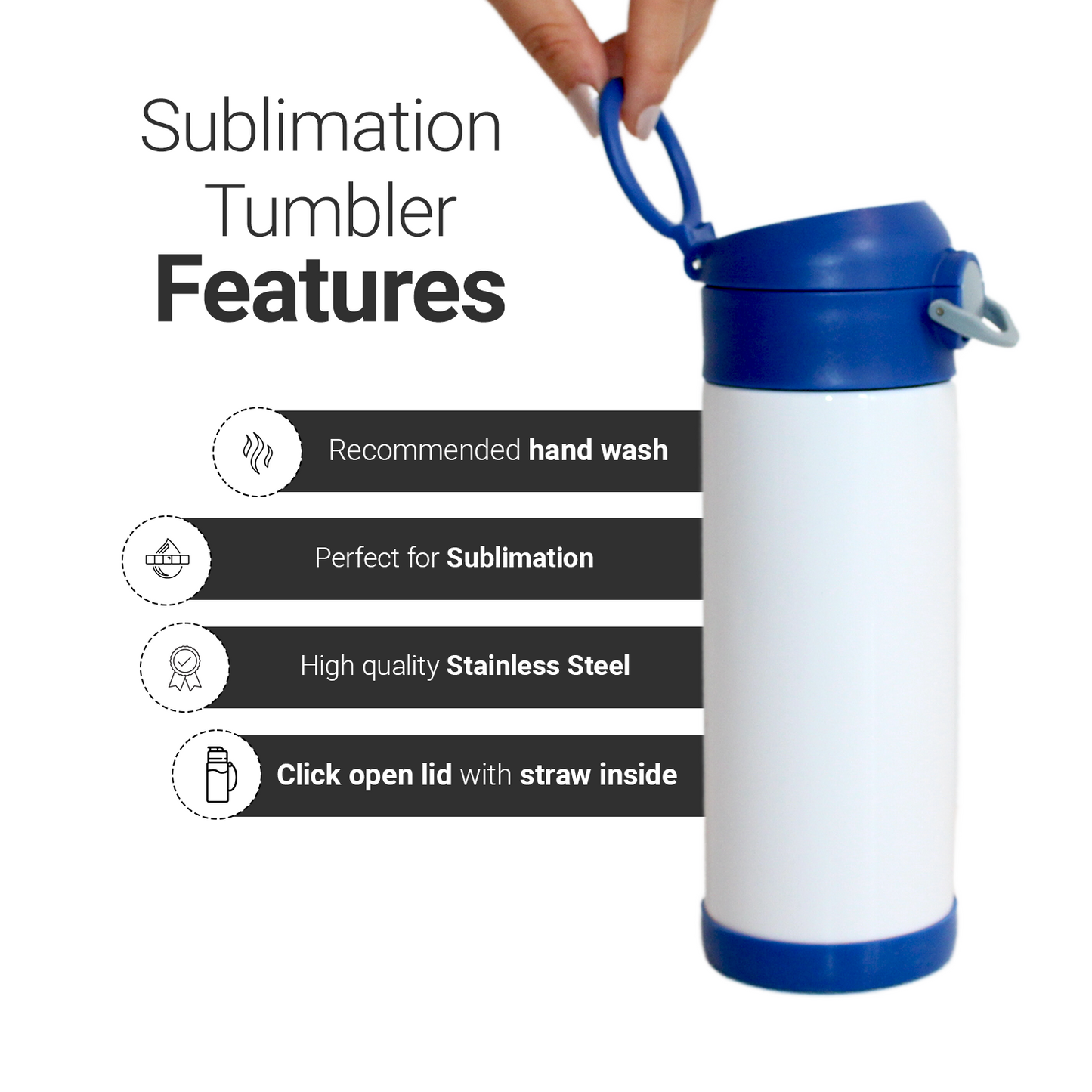 SDN SUBLIMATION Kids Water Bottle, 350ml blue lid