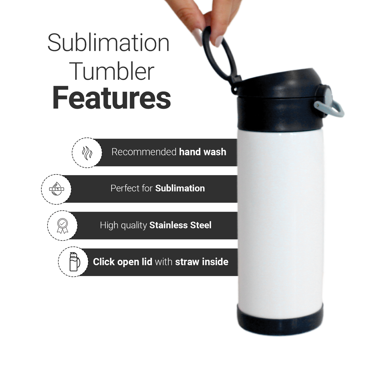 SDN SULIMATION Kids Water Bottle, 350ml BLACK