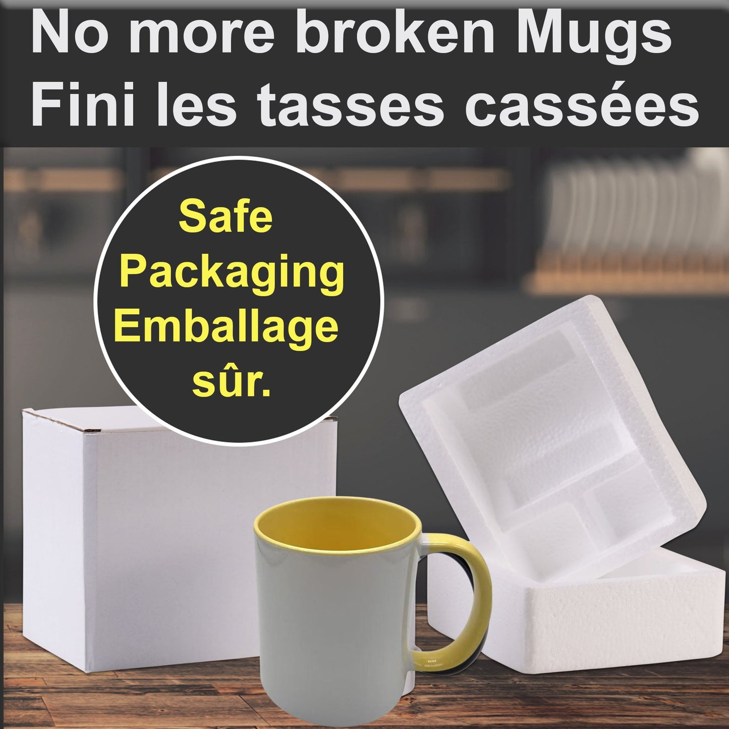 -11 once White sublimation mugs inner color YELLOW and handle with reinforced foam box packaging (a8)