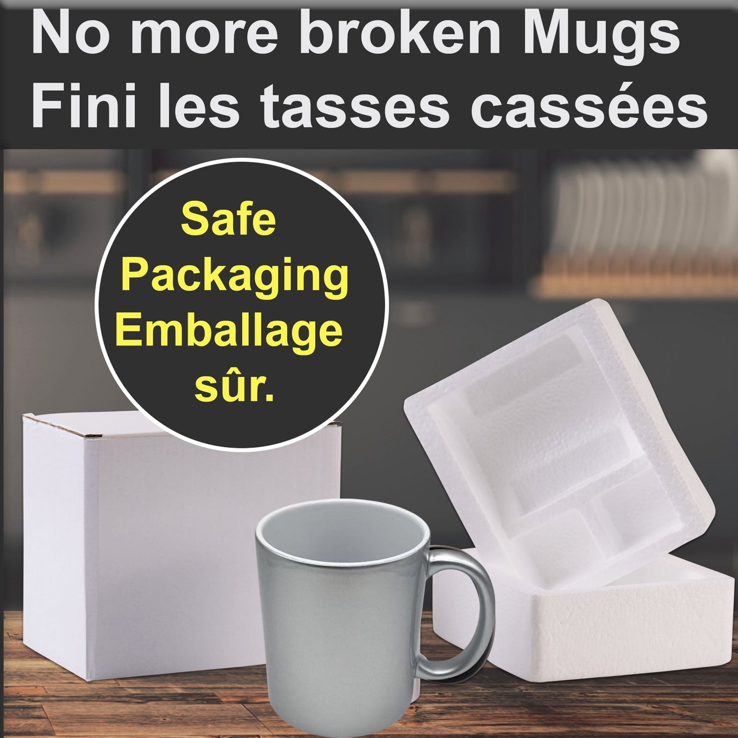 -11 oz sublimation SILVER pearl finish ceramic with reinforced foam box packaging