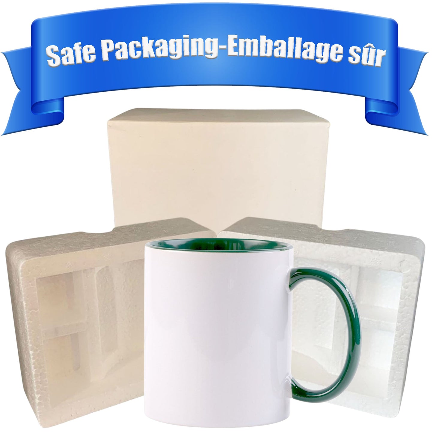 -11 once White sublimation mugs inner color GREEN and handle with reinforced foam box packaging (a4)