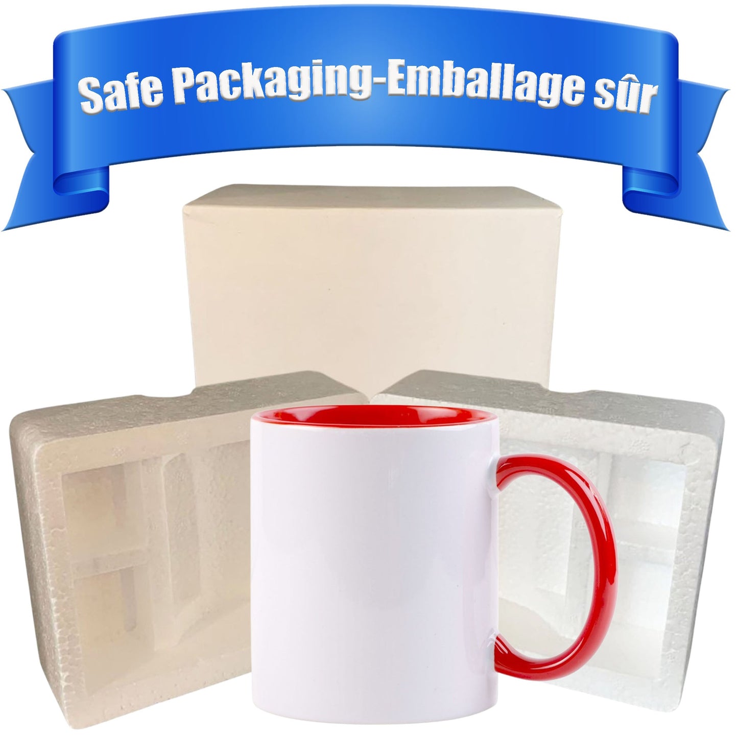 -11 once White sublimation mugs inner color RED and handle with reinforced foam box packaging