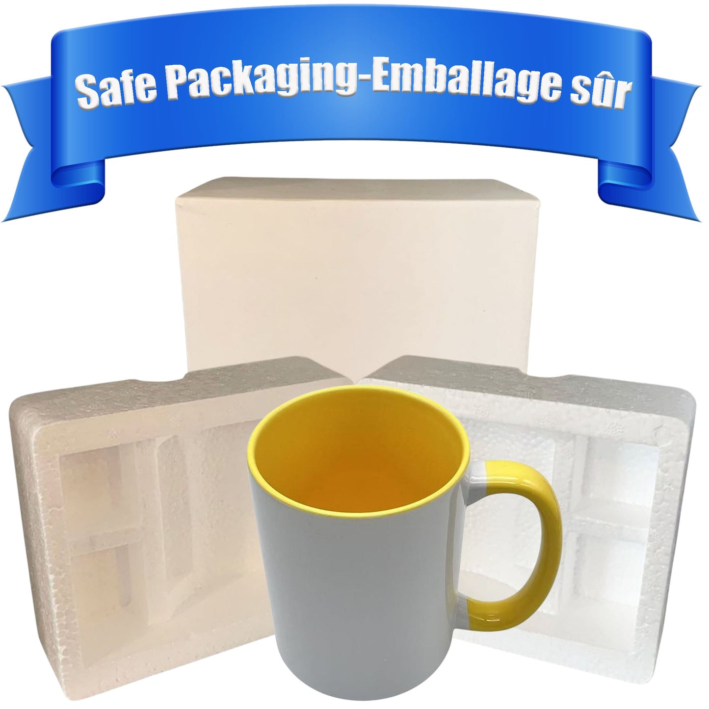 -11 once White sublimation mugs inner color YELLOW and handle with reinforced foam box packaging (a8)