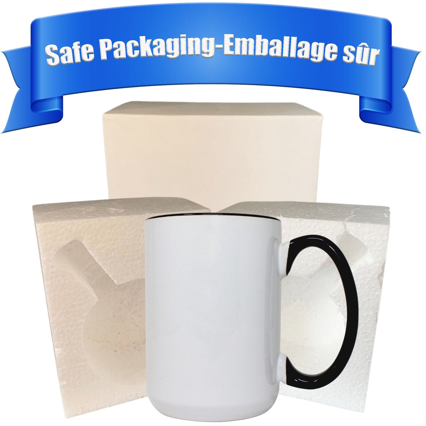 -15 once White sublimation mugs inner color BLACK and handle with reinforced foam box packaging