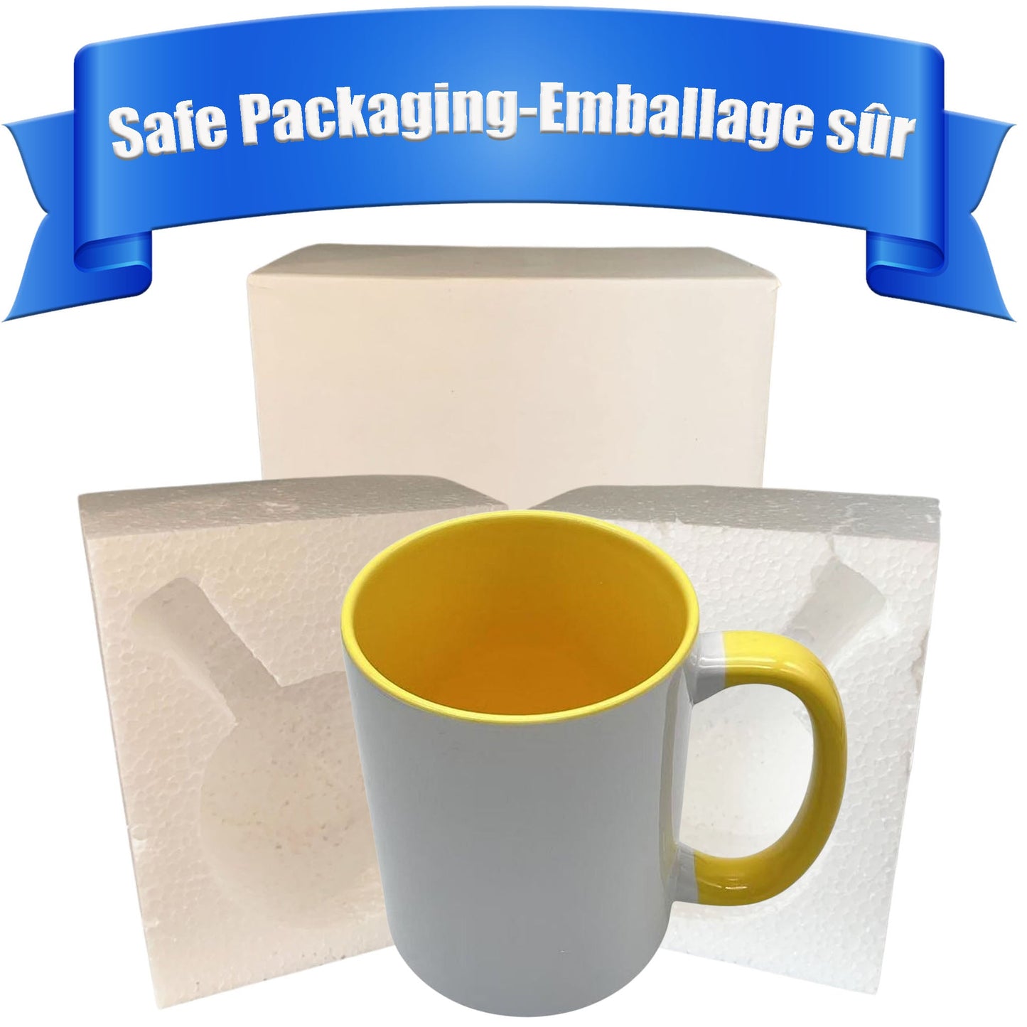 -15 once White sublimation mugs inner color YELLOW and handle with reinforced foam box packaging (Copy)