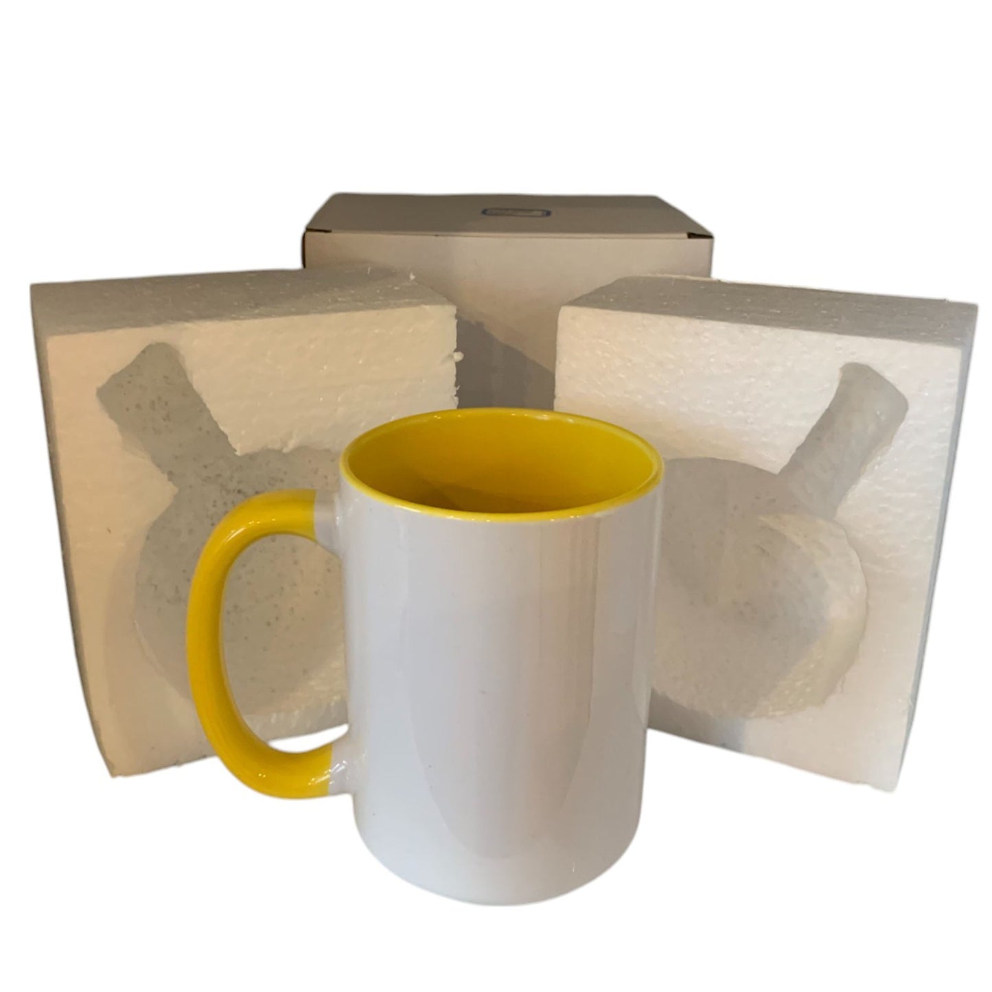 -15 once White sublimation mugs inner color YELLOW and handle with reinforced foam box packaging (Copy)