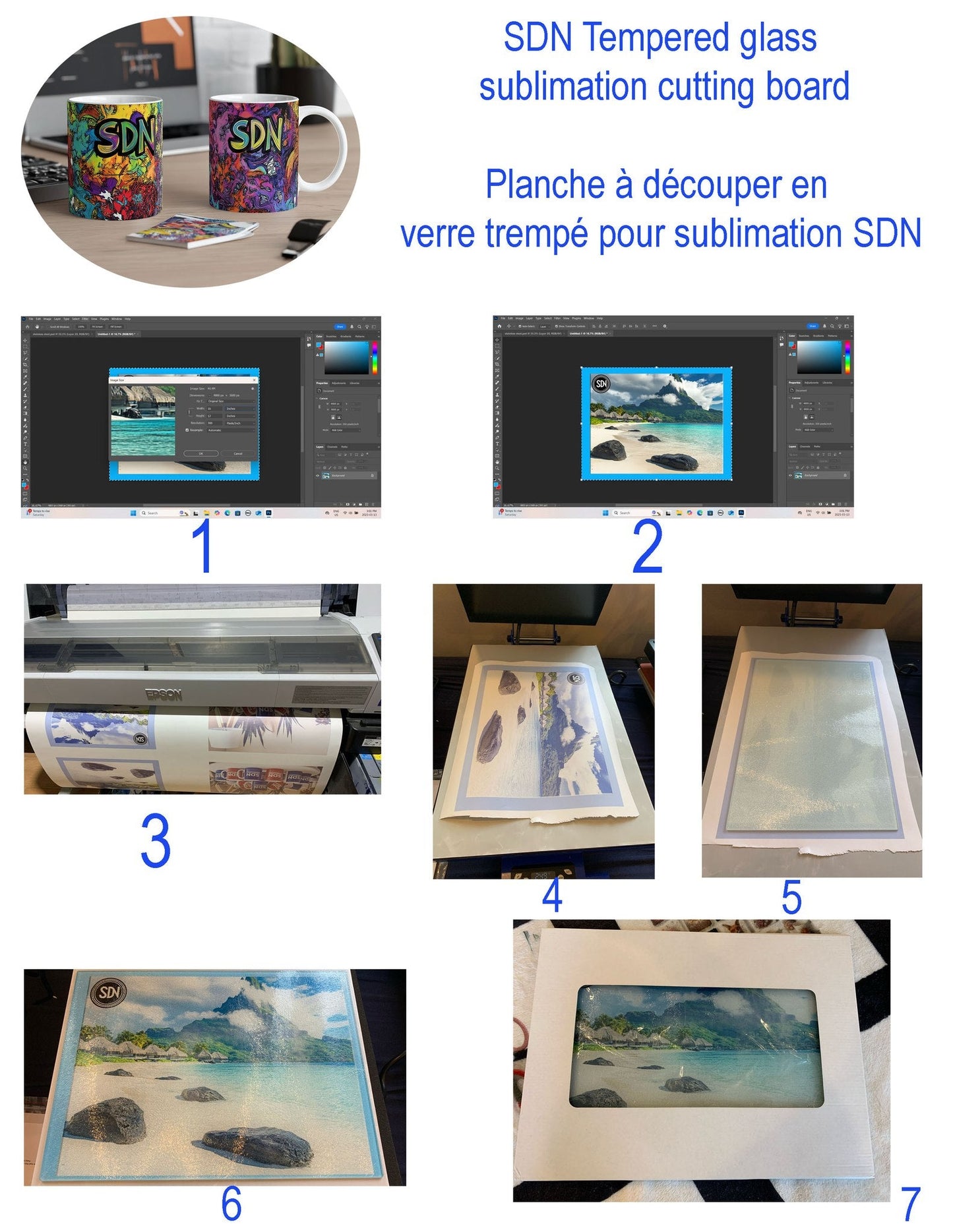 SDN Sublimation Sublimation tempered glass cutting board 11 x 15.25"(A12)
