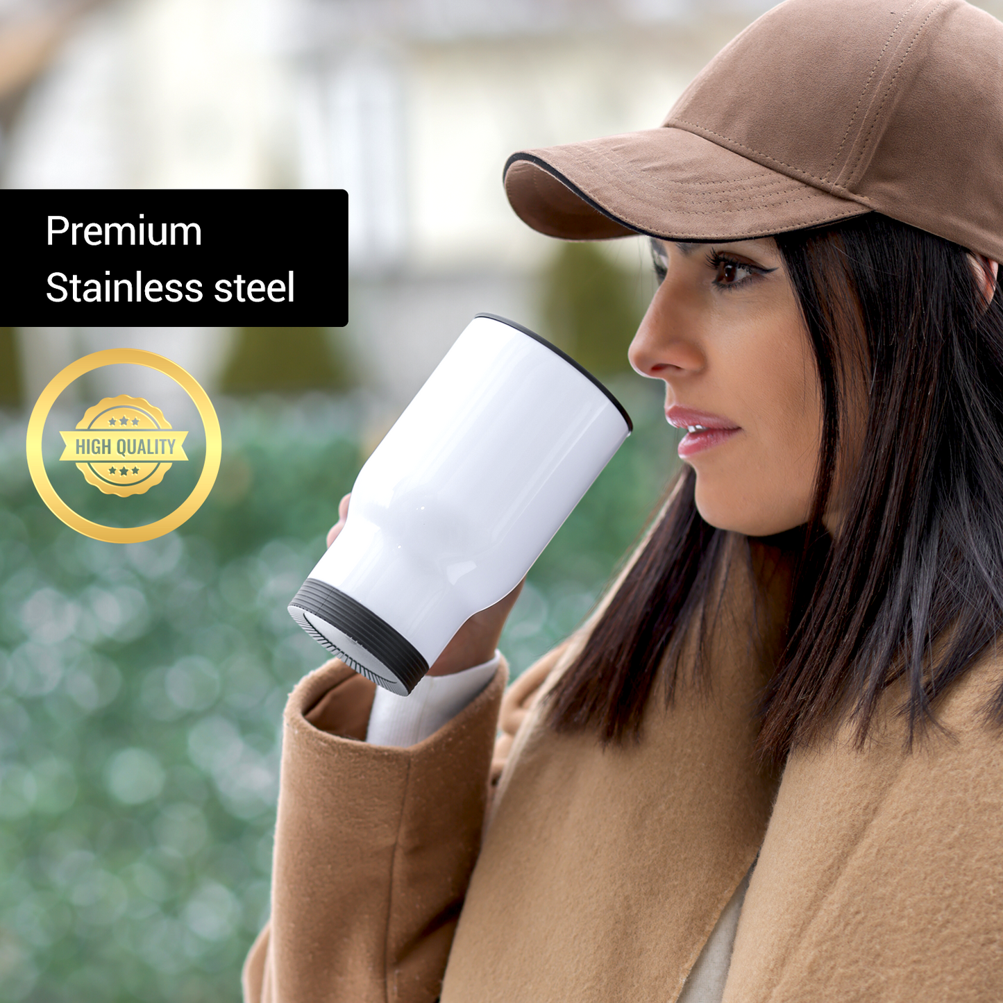 SDN Sublimation 14 OZ Sublimation white stainless steel travel mug (black lids)