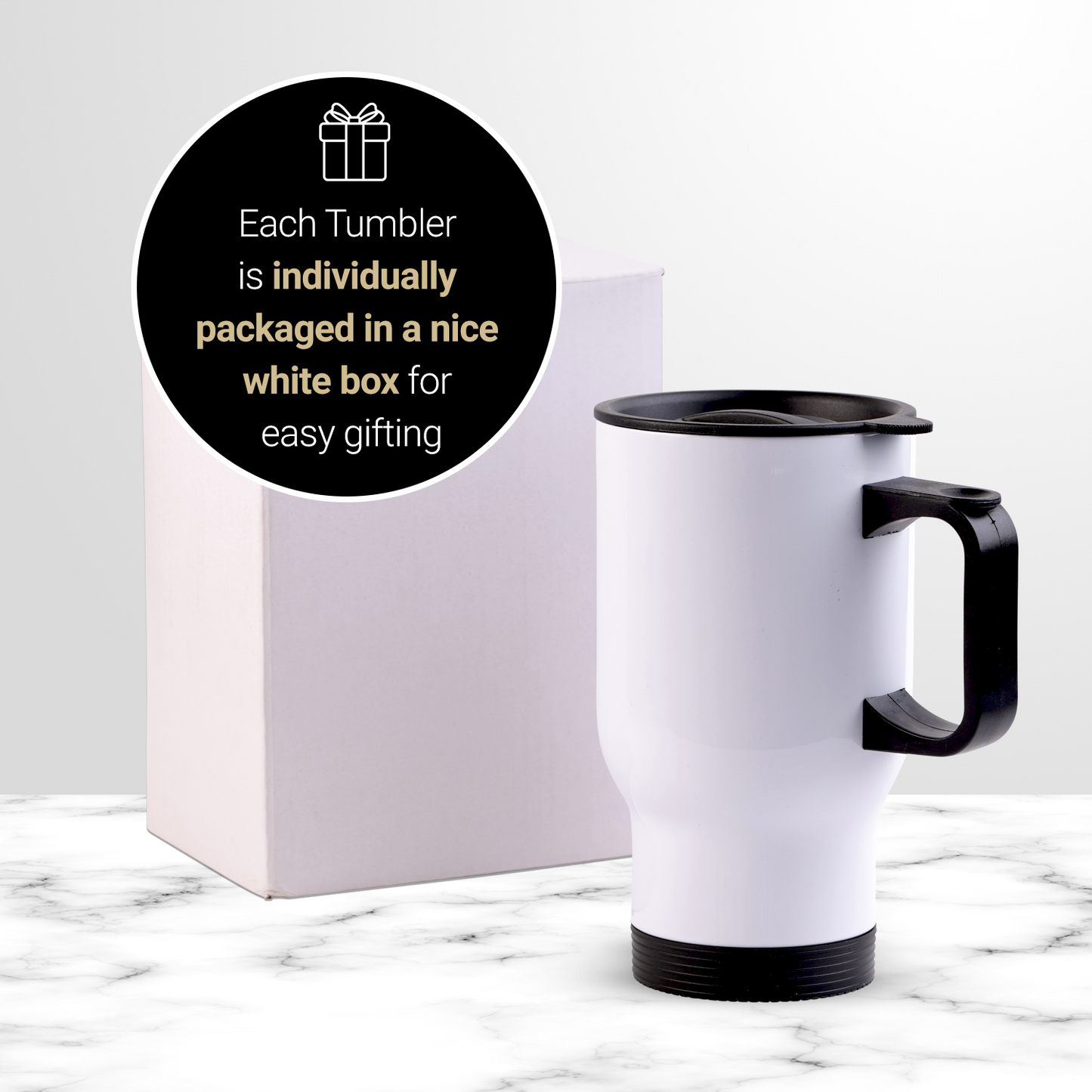 SDN Sublimation 14 OZ Sublimation white stainless steel travel mug (black lids)