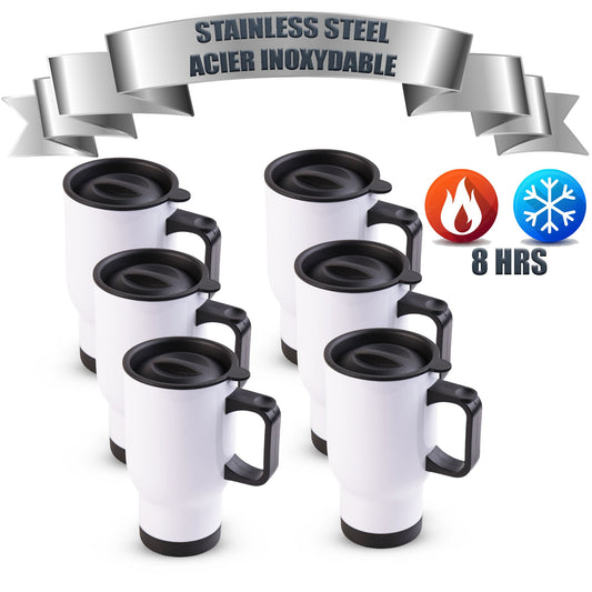 14 OZ Sublimation white  stainless steel  (Double insulated hot- cold 8 hours)travel mug (black lids)