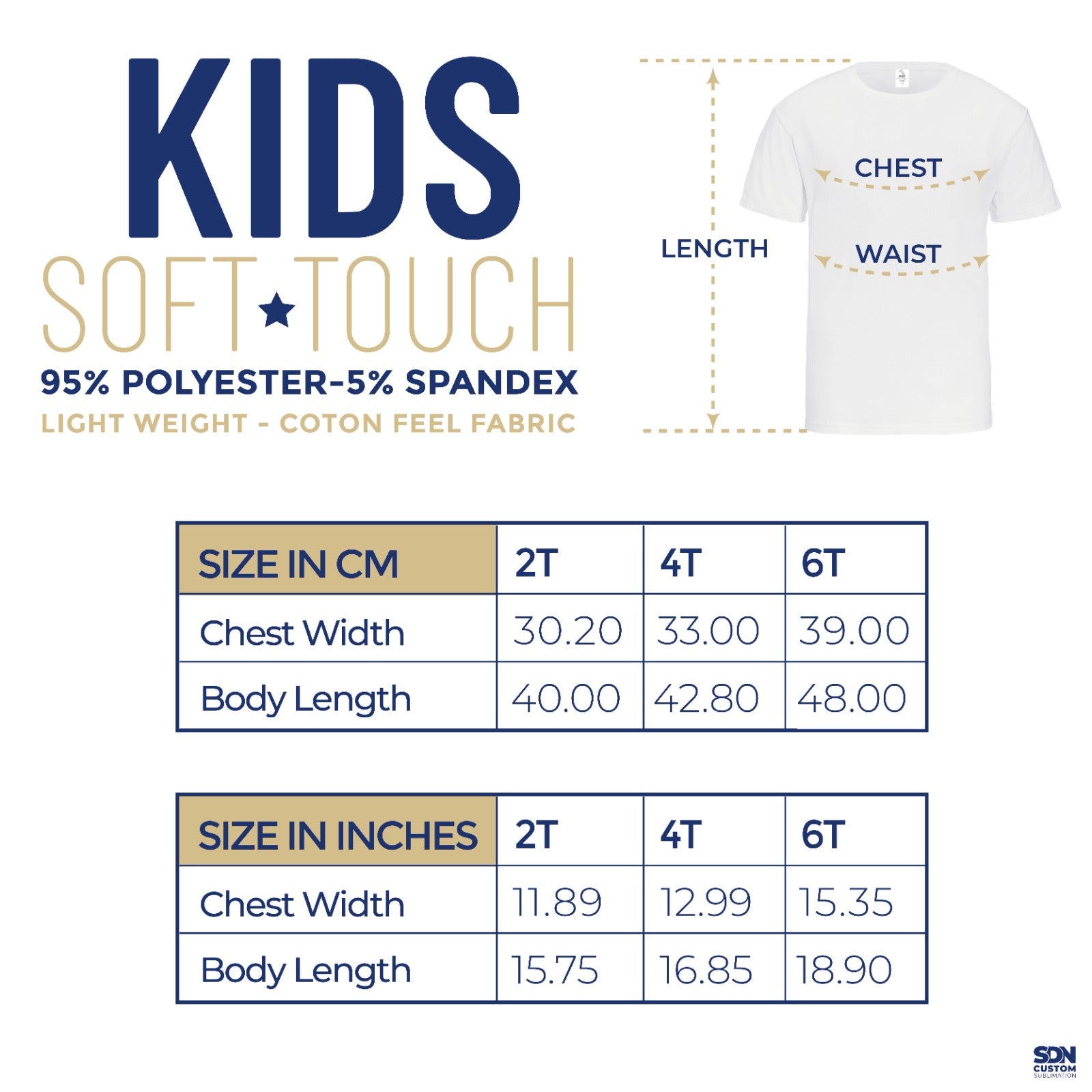SDN Sublimation kids white sublimation tshirts 5 pack