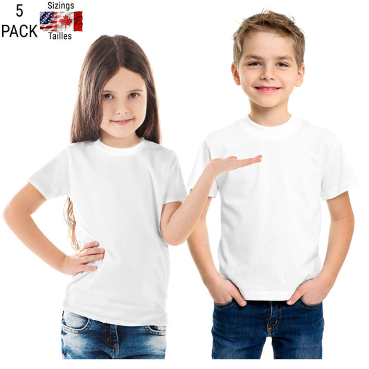 Kids Sublimation T-Shirts in White (95% Polyester-5% Spandex) with Super Soft Cotton Feel-