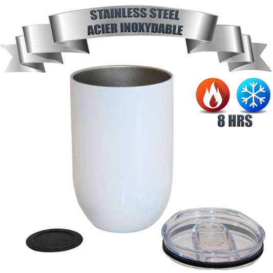 -12oz White Stainless Steel  (Double insulated hot- cold 8 hours)Sublimation Wine Tumbler -