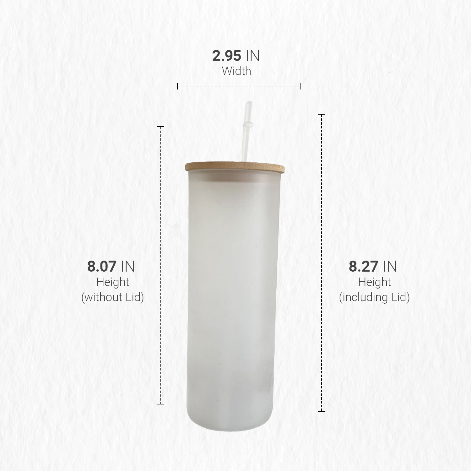 SDN SUBLIMATION Sublimation Blanks Glass Tumbler Skinny Straight Frosted 20 OZ with Bamboo Lid and Plastic Straw