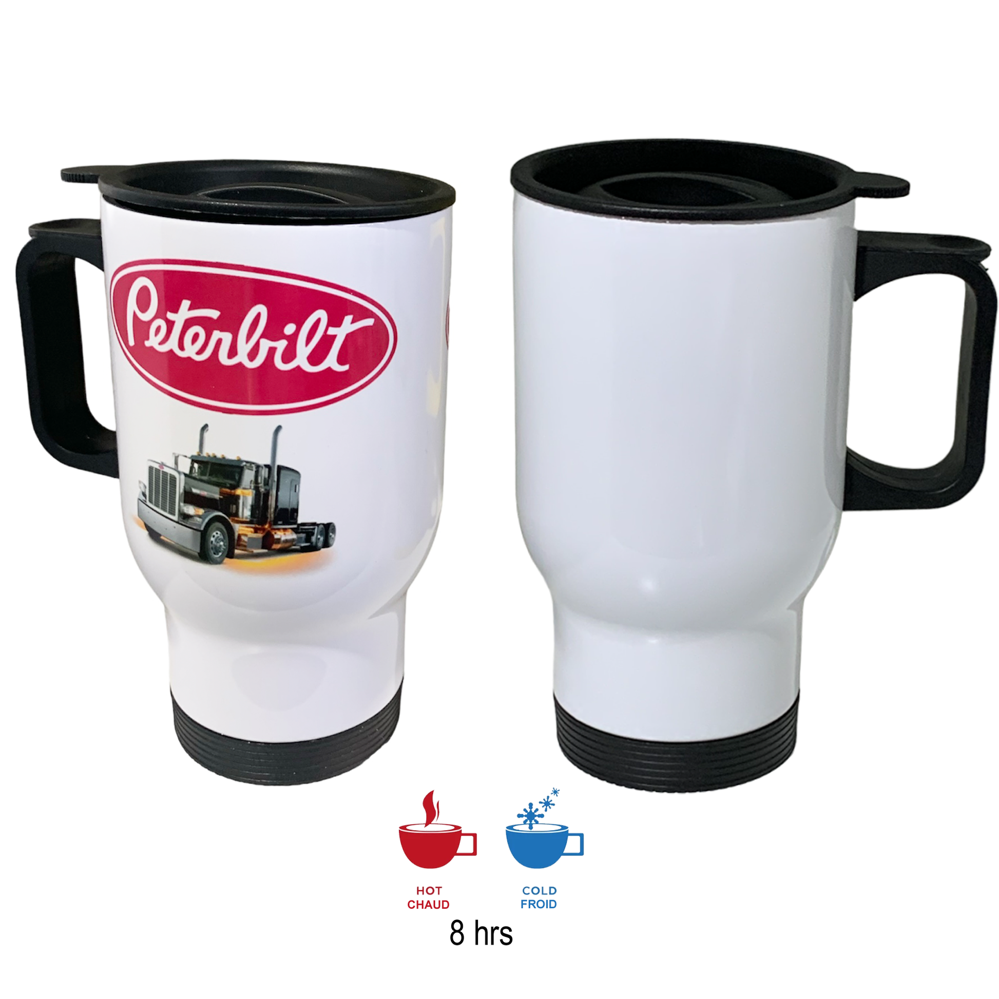 SDN Sublimation 14 OZ Sublimation white  stainless steel travel mug (black lids)