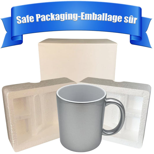 -11 oz sublimation SILVER pearl finish ceramic with reinforced foam box packaging