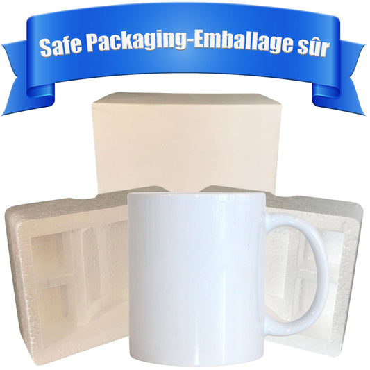 -White 11 oz Sublimation Mugs with AAA Coating - Box of6 | Reinforced Styrofoam Packaging"