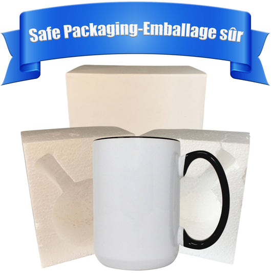 -15 once White sublimation mugs inner color BLACK  and handle with reinforced foam box packaging
